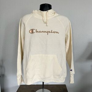 Champion Hoodie Womens Large Off White Cream Pink Pullover Sweater Lightweight